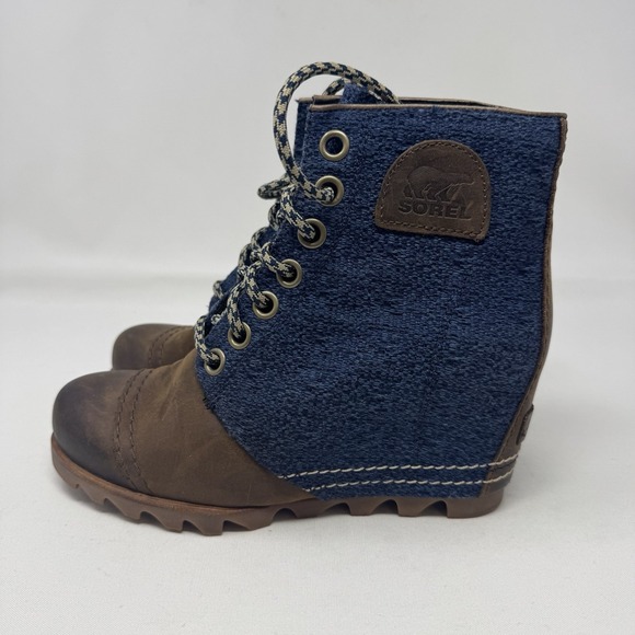 Sorel Joan Of Arctic Blue Denim Hidden Wedge Lexie Boots Lace Up Women's 6.5 - Picture 4 of 8